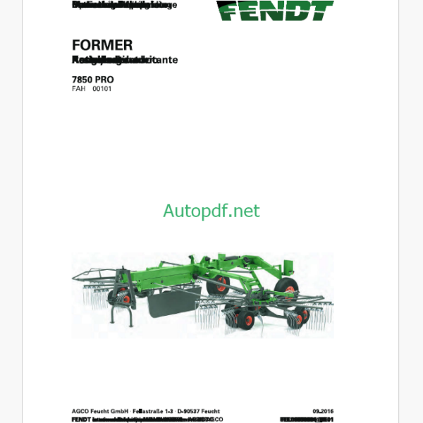Fendt 7850 PRO Former Operator's Manual (FEL1685080401)