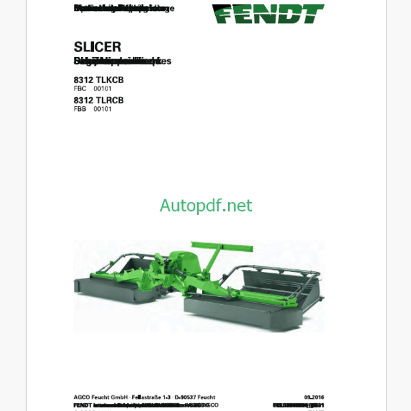 Fendt 8312 TLKCB, 8312 TLRCB Slicer Operator's Manual (FEL1394560401)