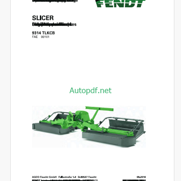 Fendt 9314 TLKCB Slicer Operator's Manual (FEL1394550401)