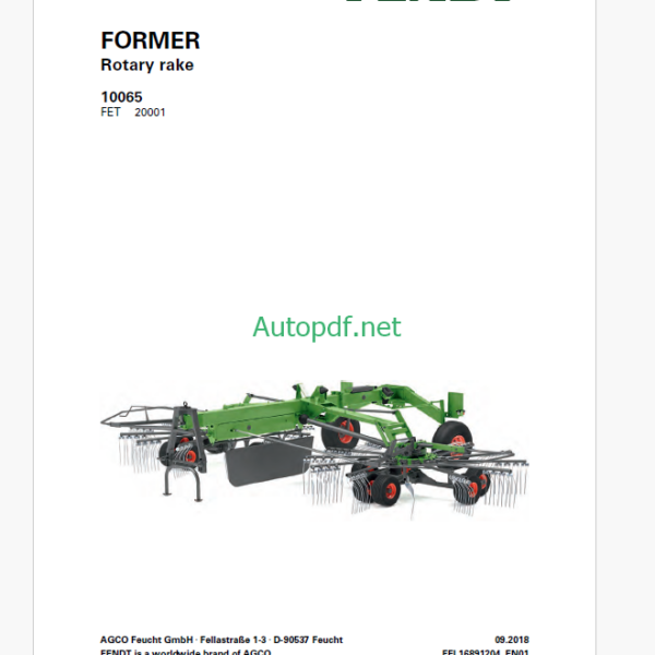 Fendt 10065 Former Rotary Rake Operator's Manual