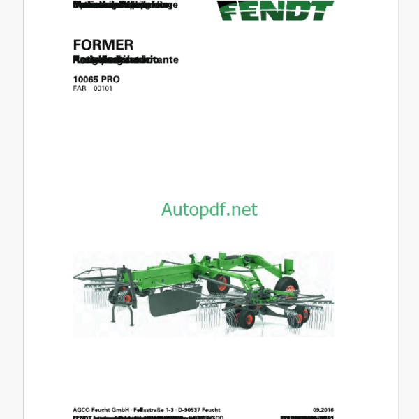 Fendt 10065 PRO Former Operator's Manual (FEL1687640401)