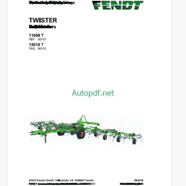 Fendt 11008 T, 13010 T Twister Operator's Manual (FEL1289060401)