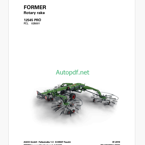Fendt 12545 PRO Former Rotary Rake Operator's Manual