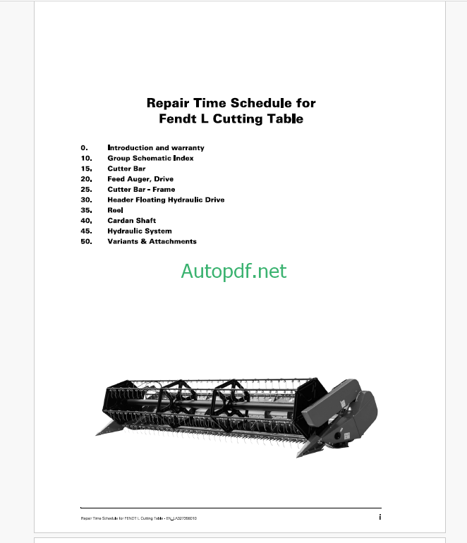 Fendt L Cutting Table Repair Time Schedule