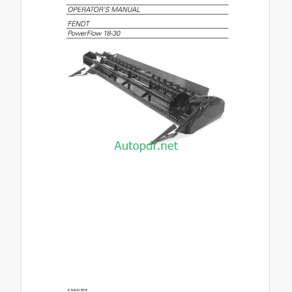 Fendt PowerFlow 18-30 Operator's Manual (D3155100M3)