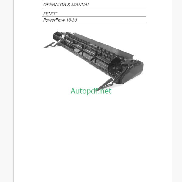 Fendt PowerFlow 18-30 Operator's Manual (D3155100M4)