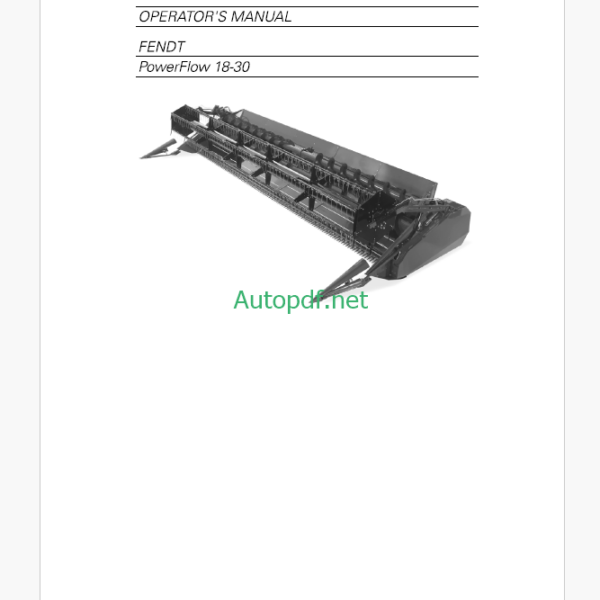 Fendt PowerFlow 18-30 Operator's Manual (D3155100M6)