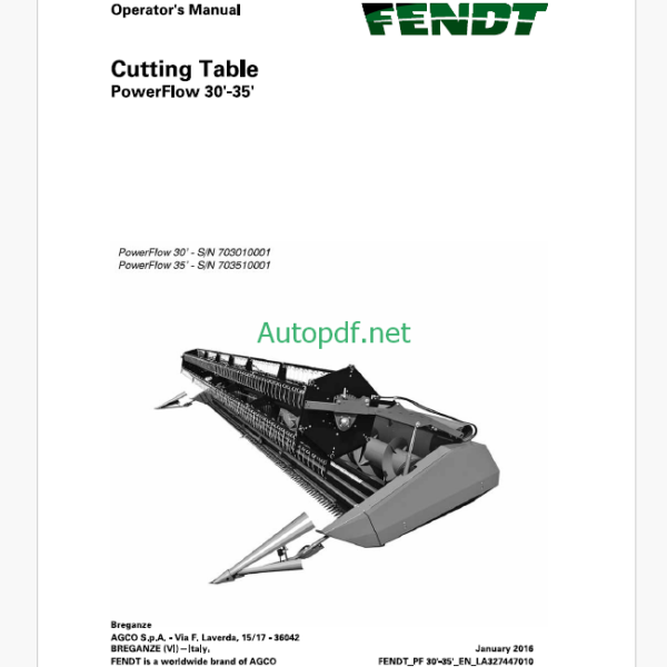 Fendt PowerFlow 18-30 Operator's Manual (D3155100M6)