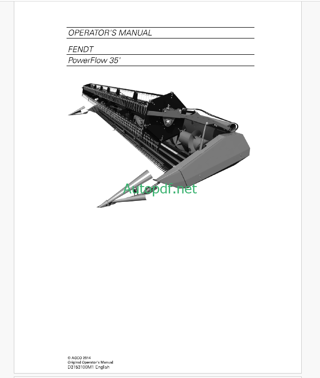 Fendt PowerFlow 35' Operator's Manual (D3153100M1)