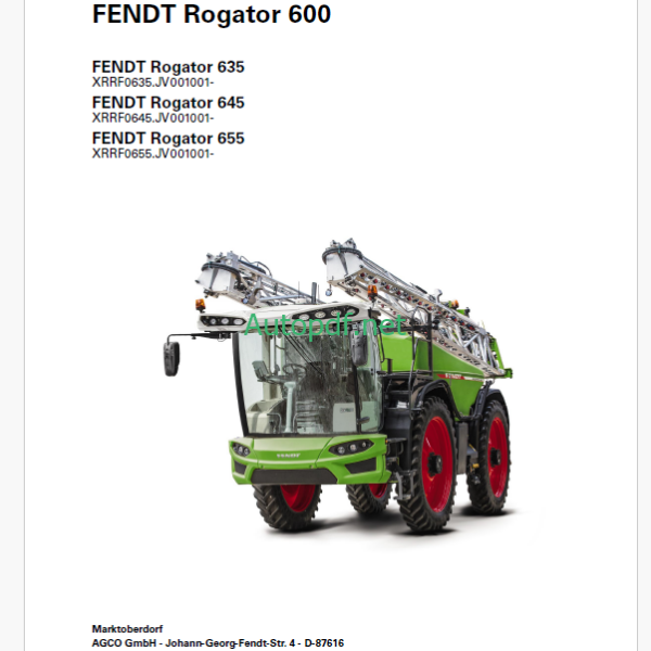 Fendt Rogator 600, 635, 645, 655 Operator's Manual