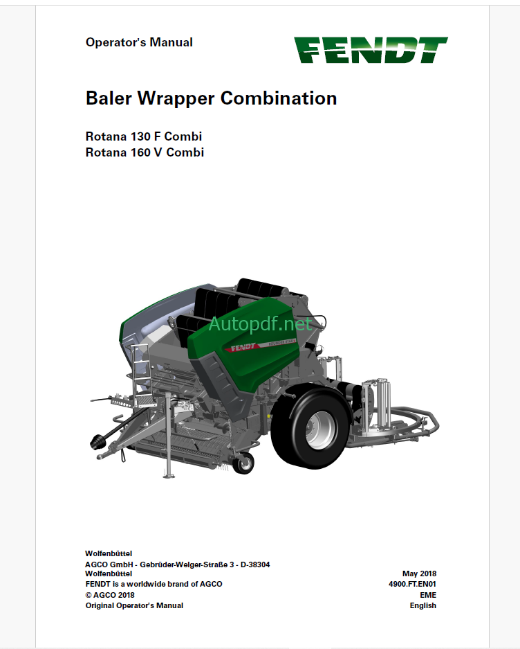 Fendt Rotana 130F Combi, 160V Combi Baler Wrapper Combination Operator's Manual