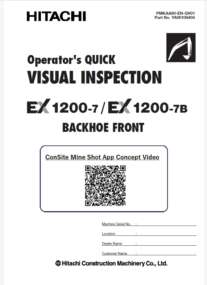 EX1200-7 OPERATOR'S QUICK VISUAL INSPECTION CHECK SHEETS (BACKHOE FRONT)