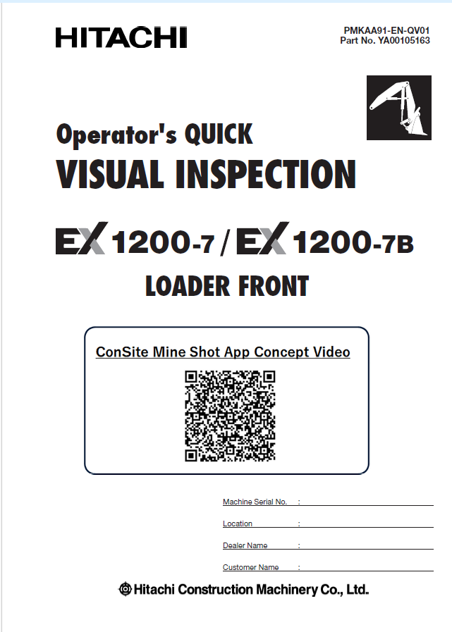 EX1200-7 OPERATOR'S QUICK VISUAL INSPECTION CHECK SHEETS (LOADER FRONT)
