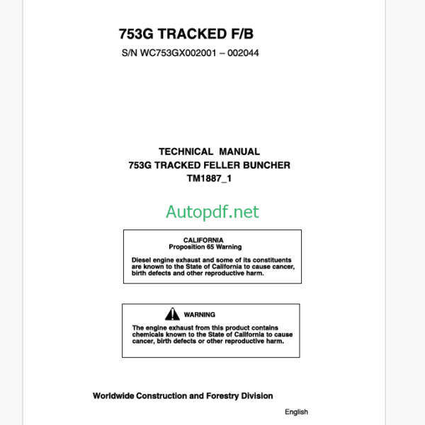 John Deere 753G Tracked F B Technical Manual (TM1887-1)
