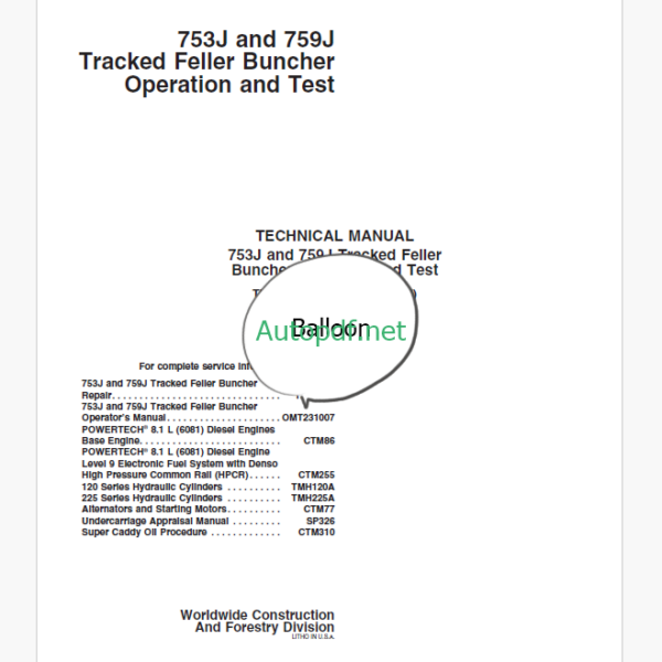 John Deere 753J and 759J Tracked Feller Buncher Operation and Test TECHNICAL MANUAL