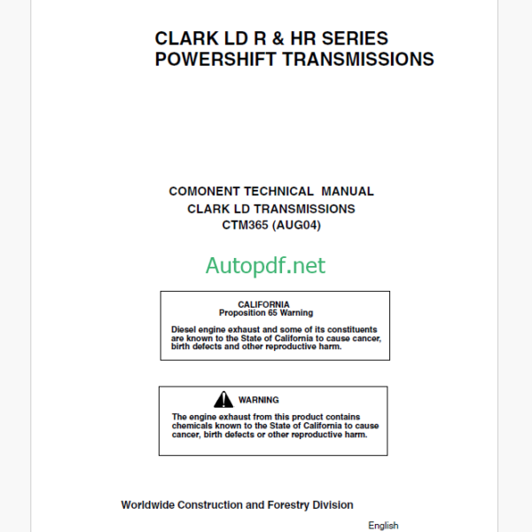 Timberjack Clark LD Transmission CTM 365 Component Technical Manual