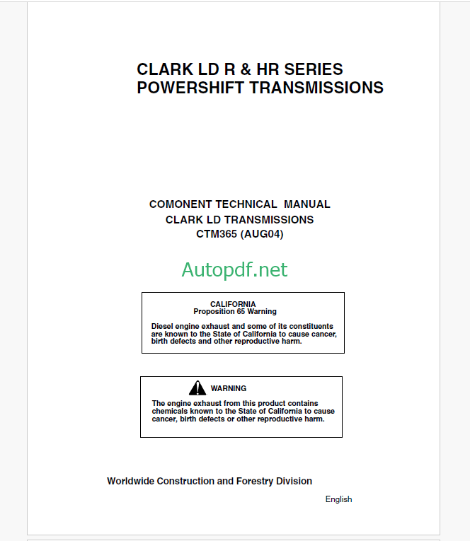 Timberjack Clark LD Transmission CTM 365 Component Technical Manual