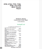 John Deere 670D, 672D, 770D, 772D, 870D, and 872D Motor Grader Repair Technical Manual