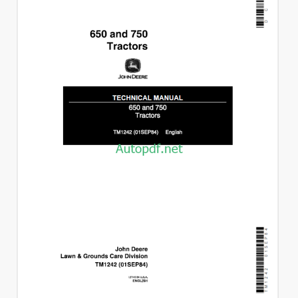 John Deere 650 and 750 Tractors Technical Manual (TM1242)