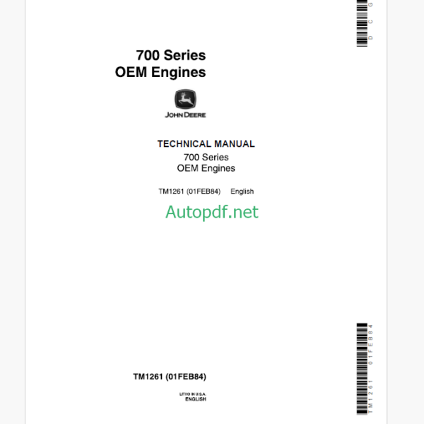 John Deere 700 Series OEM Engines Technical Manual (TM1261)