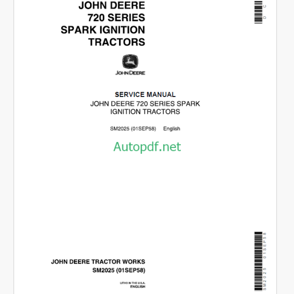 John Deere 720 Series Spark Ignition Tractors Service Manual (SM2025)