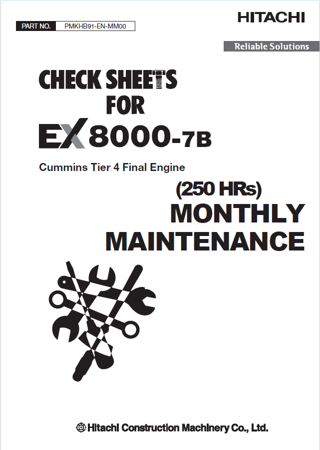 EX8000-7B (Cummins Tier 4 Final) MONTHLY MAINTENANCE CHECK SHEET