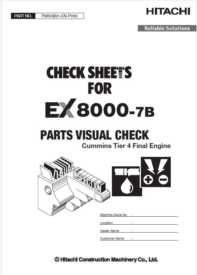 EX8000-7B (Cummins Tier 4 Final) MONTHLY MAINTENANCE CHECK SHEET