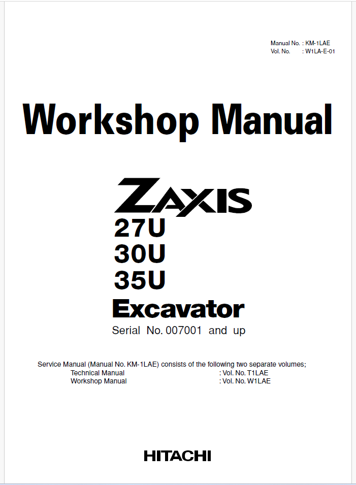 ZX27U,ZX30U,ZX35U Workshop manual (Serial No. 007001 and up)