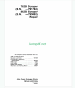 John Deere 762B and 862B Scraper Repair Technical Manual (TM1490)