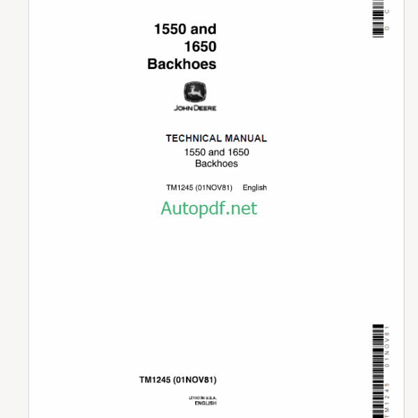 John Deere 1550 and 1650 Backhoes Technical Manual (TM1245)