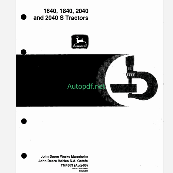 John Deere 1640, 1840, 2040 and 2040s Tractors Technical Manual (TM4363)