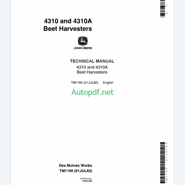 John Deere 4310 and 4310A Beet Harvesters Technical Manual (TM1166)