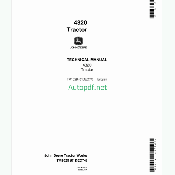 John Deere 4320 Tractor Technical Manual (TM1029)
