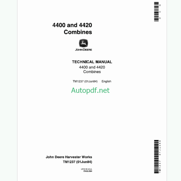 John Deere 4400 and 4420 Combines Technical Manual (TM1237)