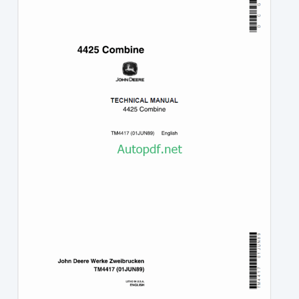 John Deere 4425 Combine Technical Manual (TM4417)