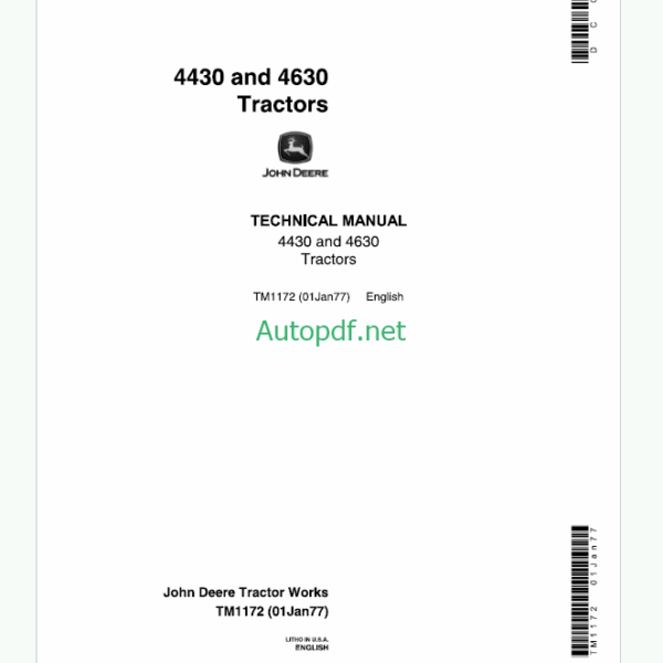 John Deere 4430 and 4630 Tractors Technical Manual (TM1172)