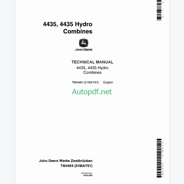 John Deere 4435, 4435 Hydro Combines Technical Manual (TM4464)