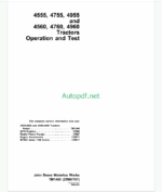 John Deere 4555 4755 4955 and 4560 4760 4960 Tractors Operation and Test Technical Manual (TM1461)