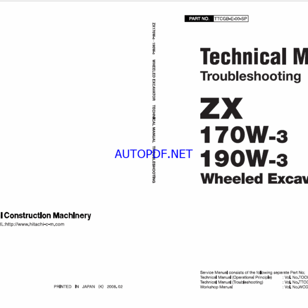 ZX170W-3,ZX190W-3 Technical manual (Troubleshooting) (Use for countrys subject to a EAR control)
