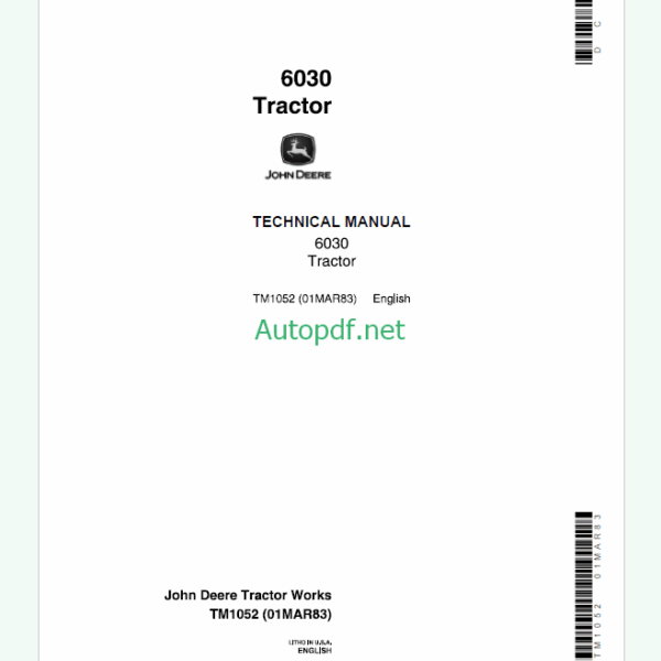 John Deere 5730 and 5830 Self Propelled Forage Harvesters Technical Manual (TM1352)
