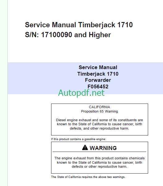 Timberjack 1710 Forwarder Service Manual (SN 17100090 and UP)