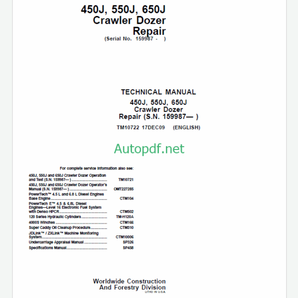 Timberjack 450J 550J 650J Crawler Dozer Repair Technical Manual