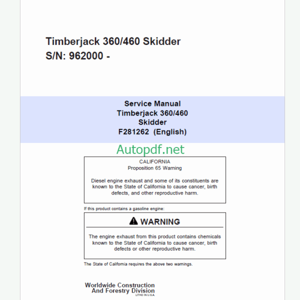 Timberjack 360 460 Skidder Service Manual SN 962000 -