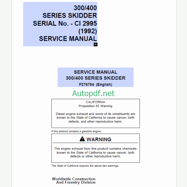 Timberjack 300 400 Series Skidder Service Manual (SN CI 2995)