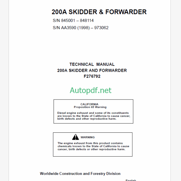 Timberjack 200A Skidder and Forwarder Technical Manual