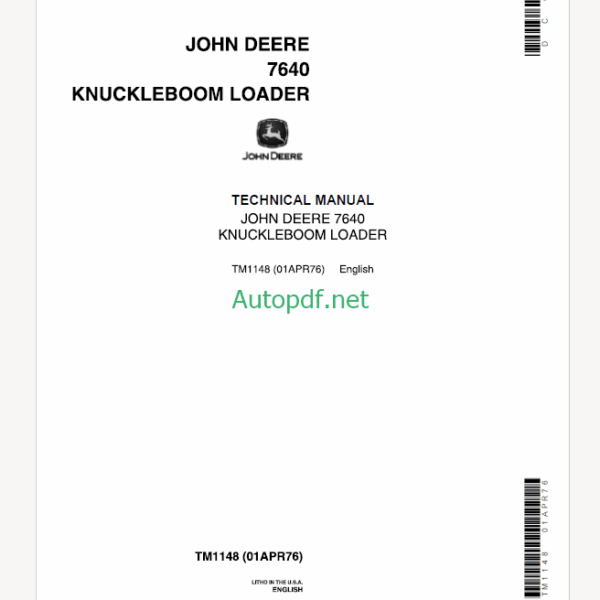 John Deere 7640 Knuckleboom Loader Technical Manual (TM1148)