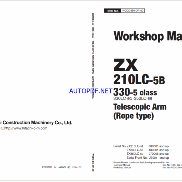 ZX210LC-5B, ZX330-5 class Telescopic Arm (Rope type) Workshop Manual