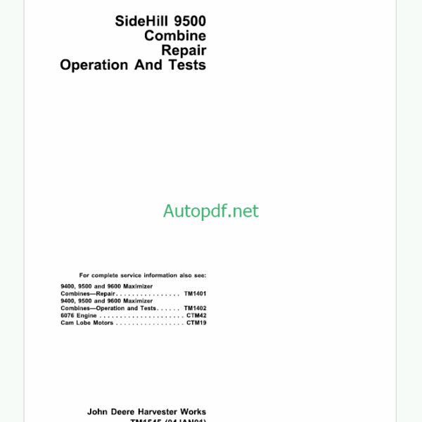 John Deere SST15, SST16 and SST18 Spin Steer Lawn Tractor Technical Manual (TM1908)