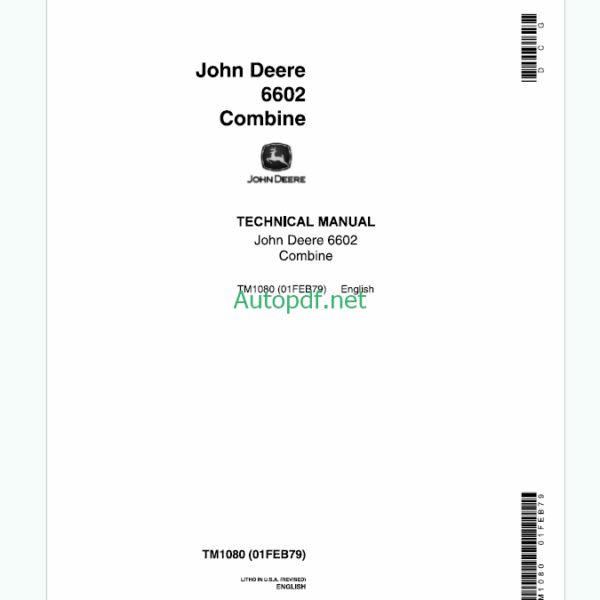 John Deere 6602 Combine Technical Manual (TM1080)