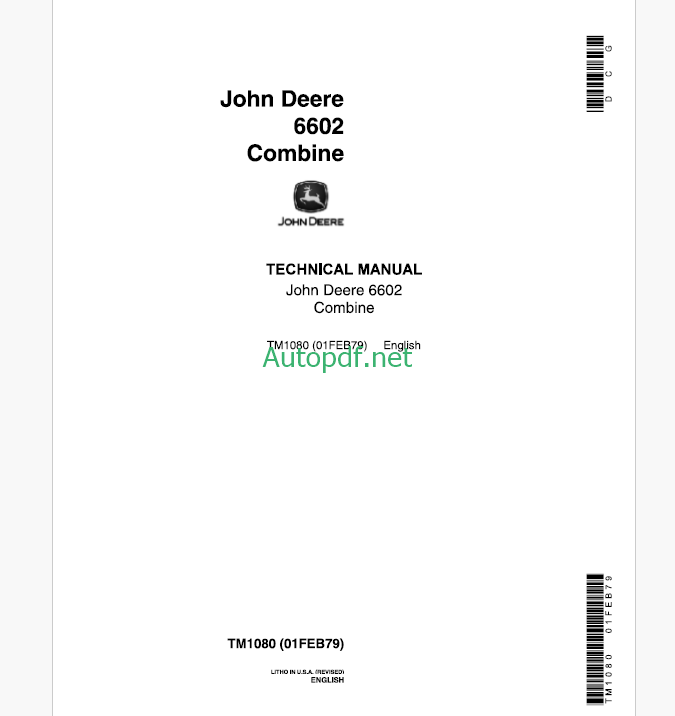 John Deere 6602 Combine Technical Manual (TM1080)